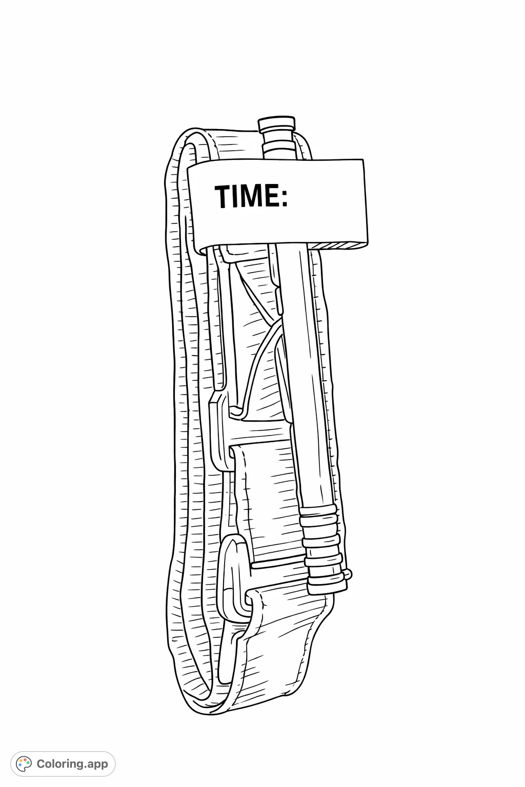 A detailed medical tourniquet, featuring its strap, windlass, and time patch. Ideal for exploring essential medical equipment and promoting awareness in a focused way.
