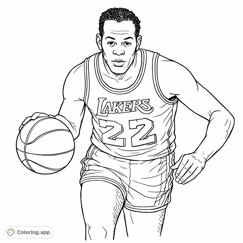 Capture the classic era of basketball with this vintage player dribbling a ball. Features a dynamic pose, detailed jersey, and iconic number.