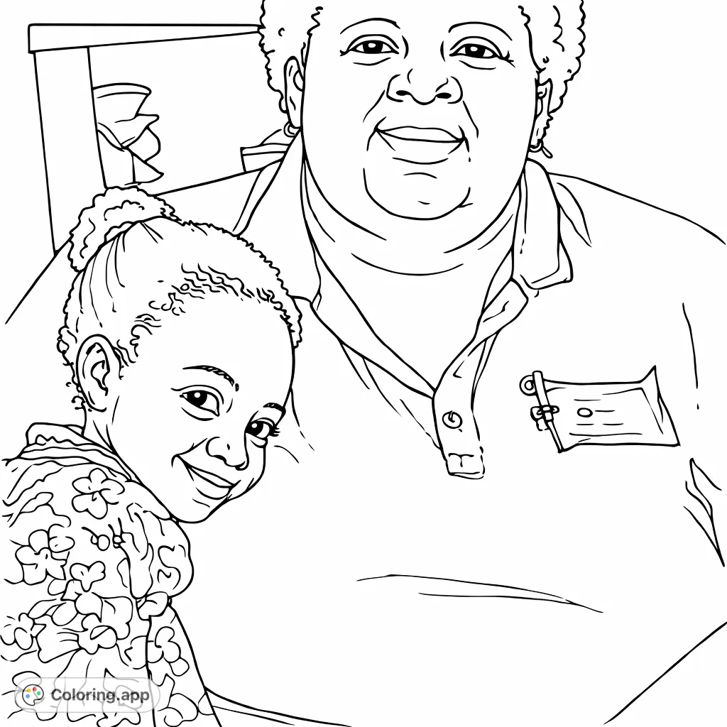 A heartwarming family connection coloring page depicting an adult and child in a joyful embrace, celebrating love and cherished relationships.