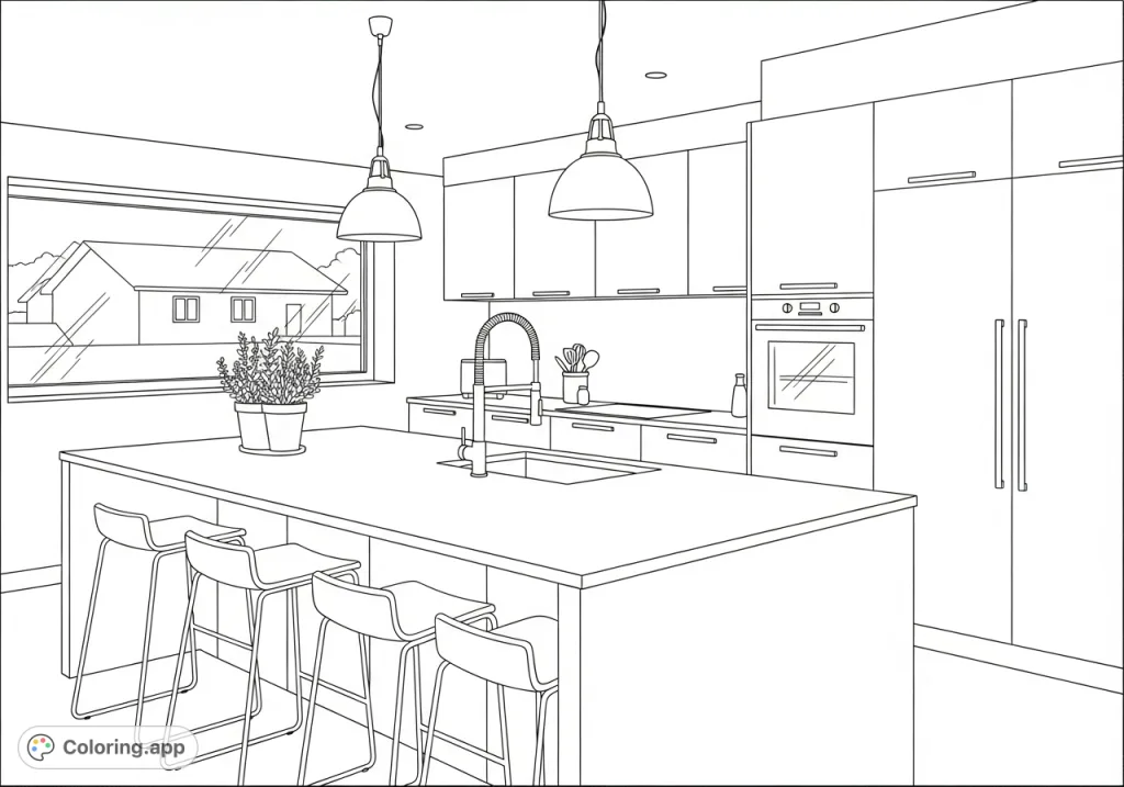 Explore a chic modern kitchen featuring a grand island, integrated appliances, and stylish pendant lighting. Perfect for anyone who loves contemporary design.