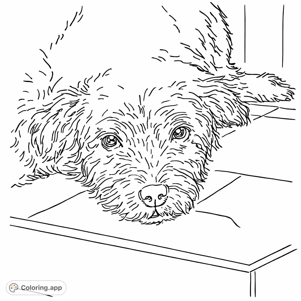 A sweet puppy resting, perfect for a cozy coloring experience. Capture its gentle gaze and soft fur with your favorite shades.