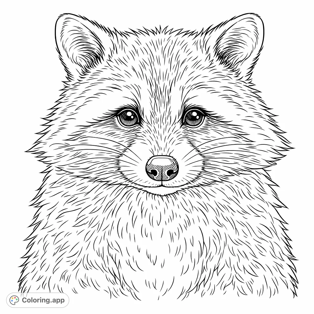 A detailed portrait of a charming raccoon, featuring its distinctive mask-like markings and fluffy fur. Perfect for nature and animal lovers.