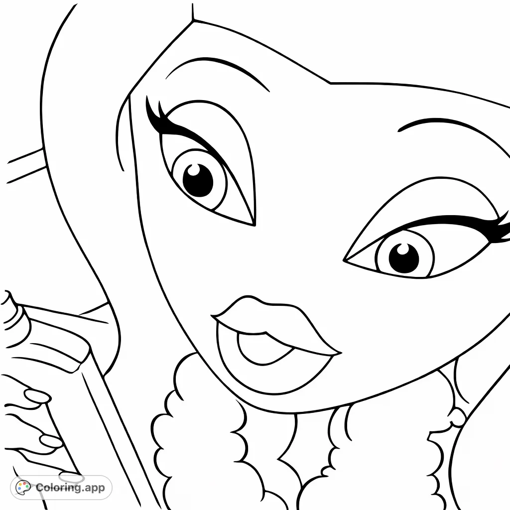 Dive into the world of fashion with this glamorous cartoon character close-up coloring page. Features a stylish doll with expressive eyes and full lips.