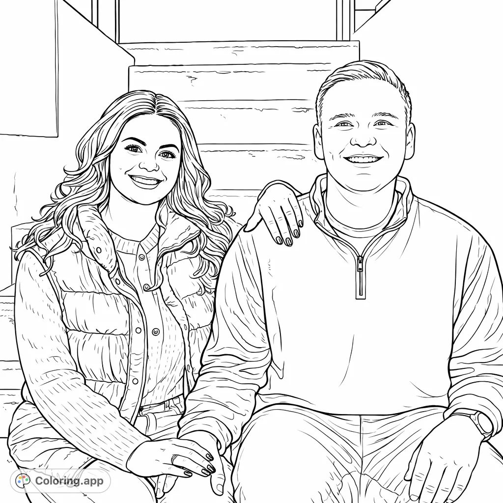 Capture the joy of connection with this smiling couple on steps. A warm, inviting portrait perfect for personalizing with your favorite colors.