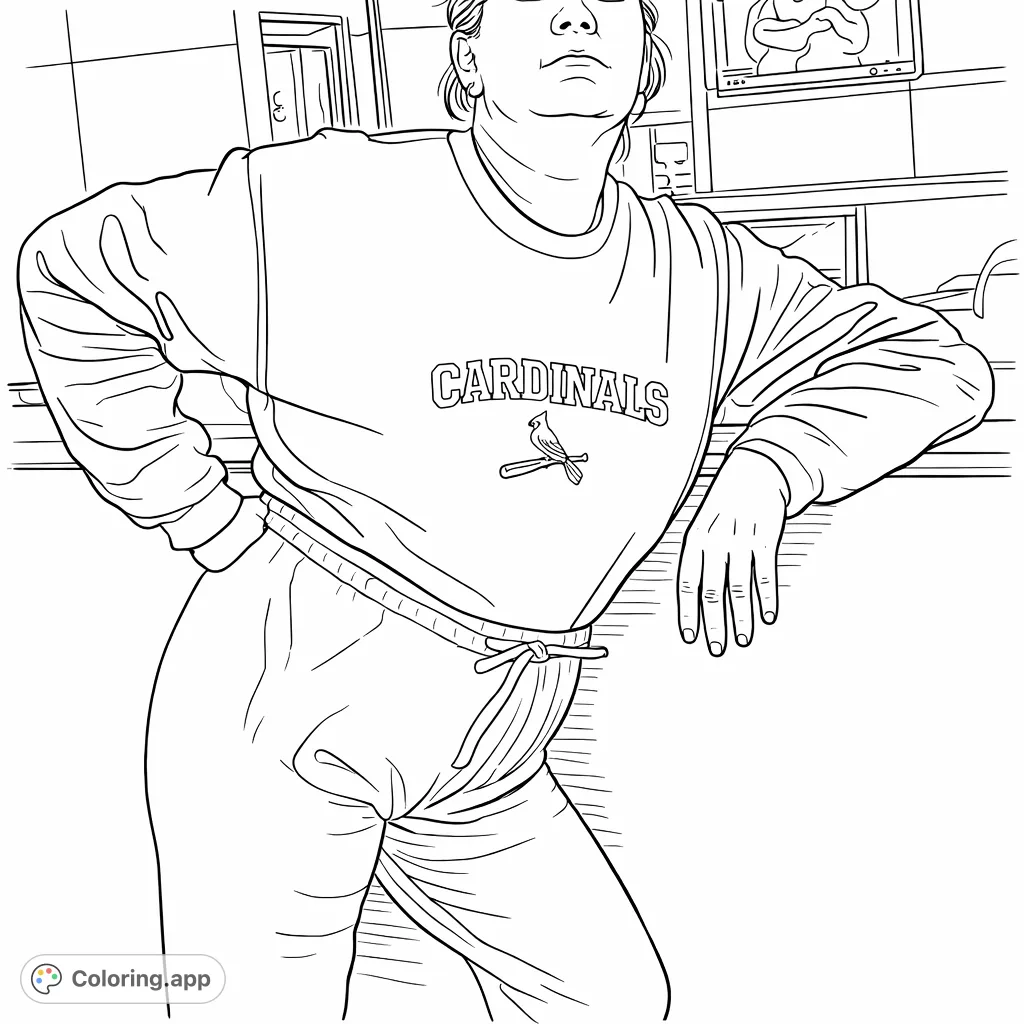 A person in casual attire leans against a counter, showcasing a detailed sports emblem on their top. Perfect for customizing a fan's spirit.