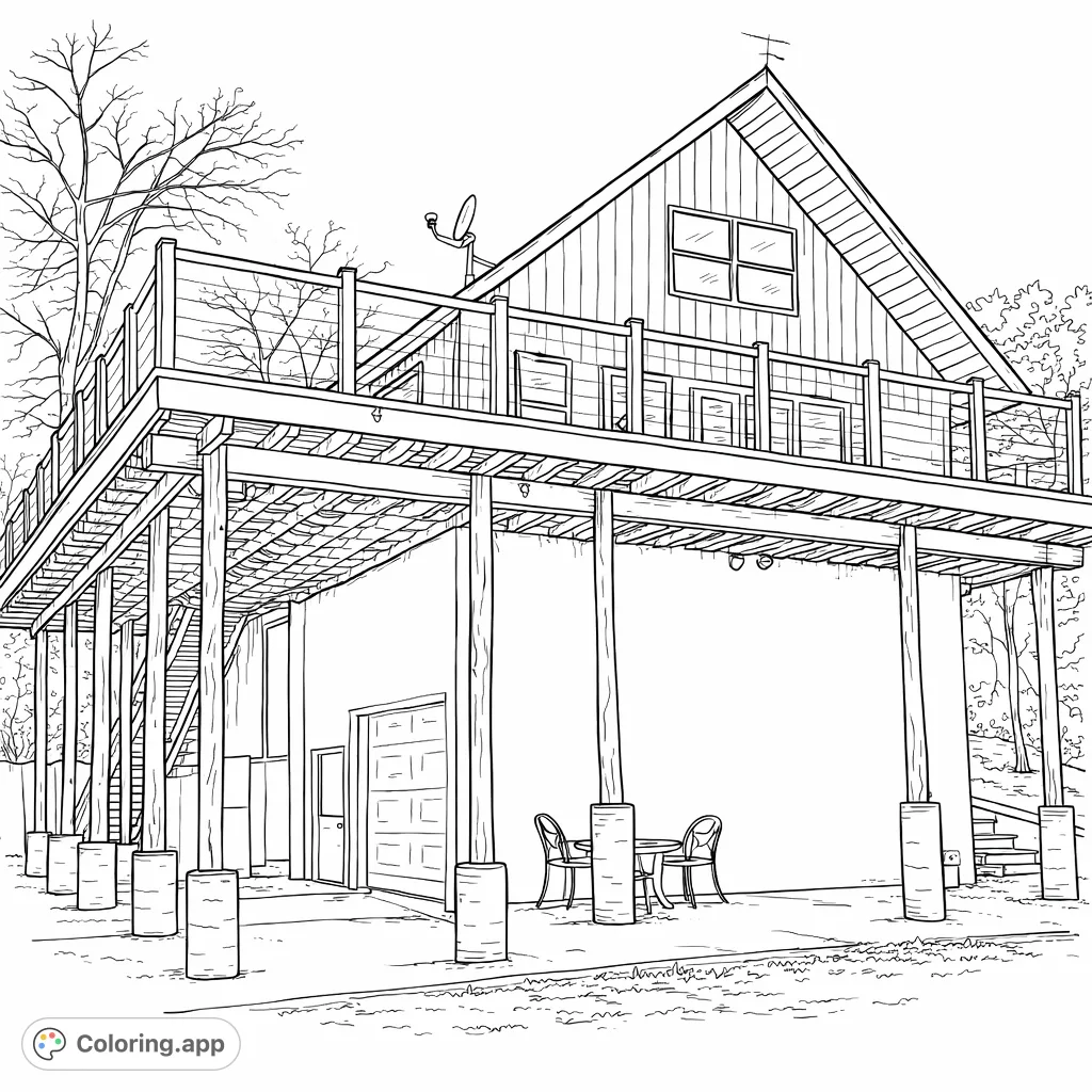 Discover this charming elevated home with a large deck, perfect for a peaceful getaway. Features a distinctive A-frame roof and inviting outdoor spaces.