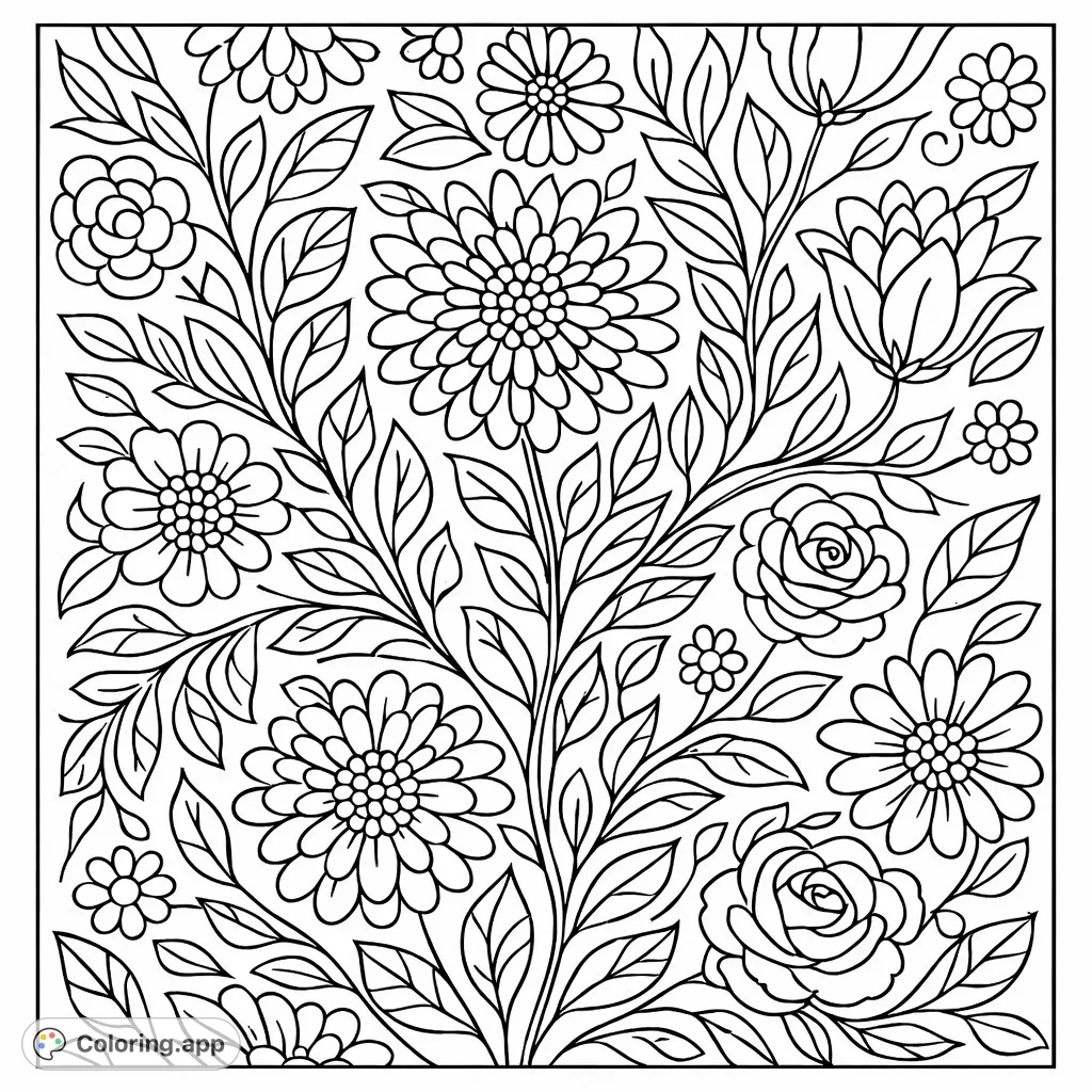 Intricate Botanical Garden Pattern - Coloring.app