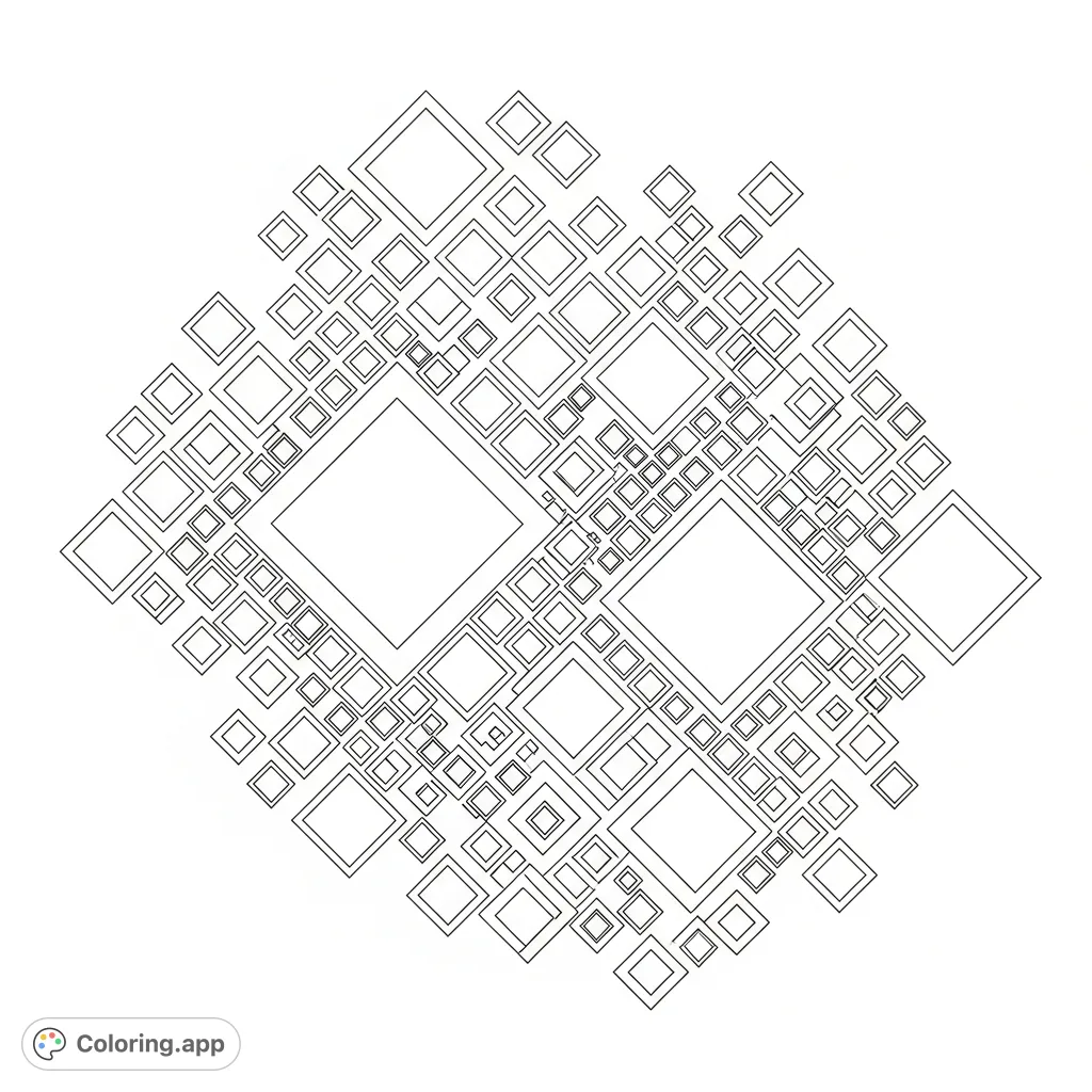 Dive into an intricate geometric shapes coloring page featuring a mesmerizing array of rhombuses. A free printable abstract pattern for creative expression and stress relief for adults.