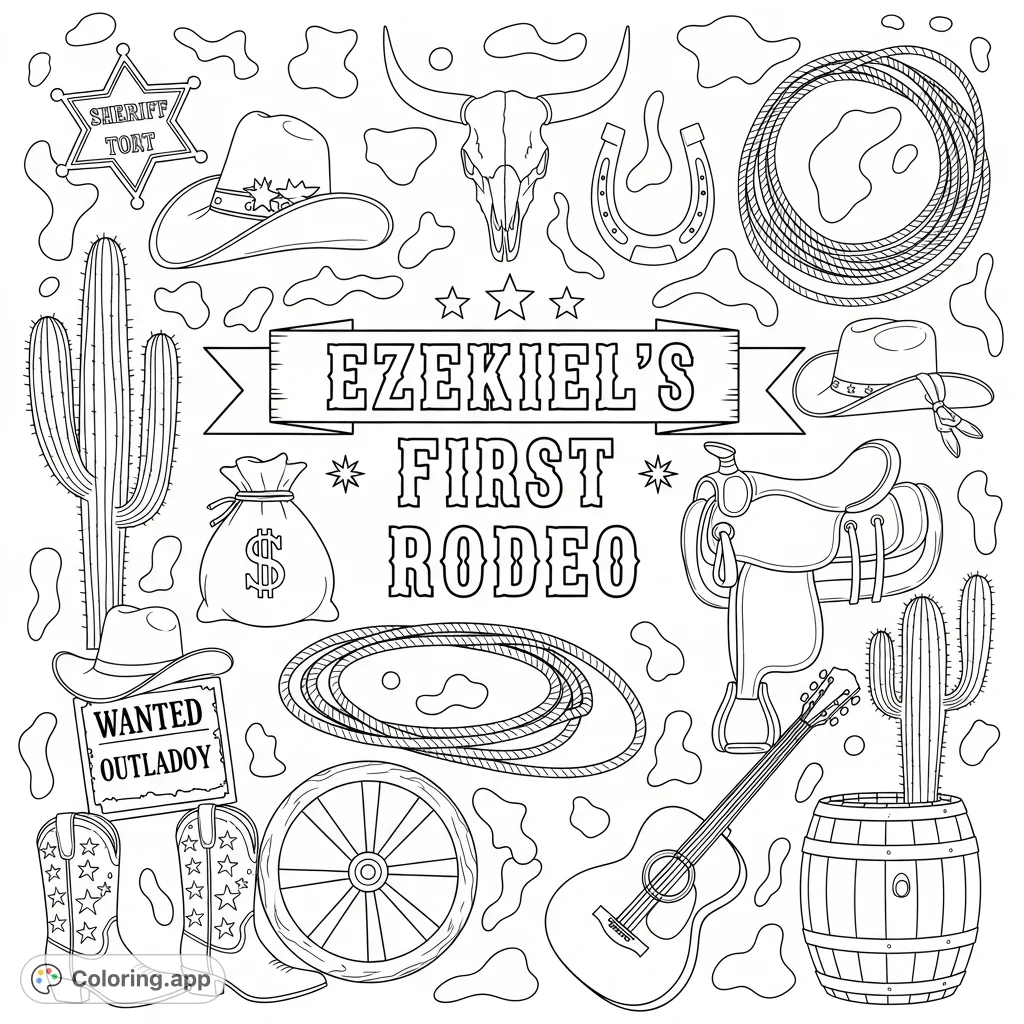 Ezekiel's First Rodeo Western Scene - Coloring.app