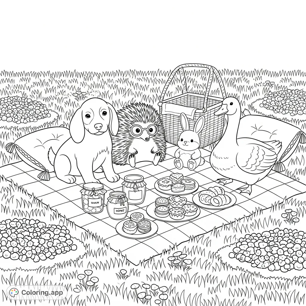 Cozy Animal Picnic Gathering - Coloring.app