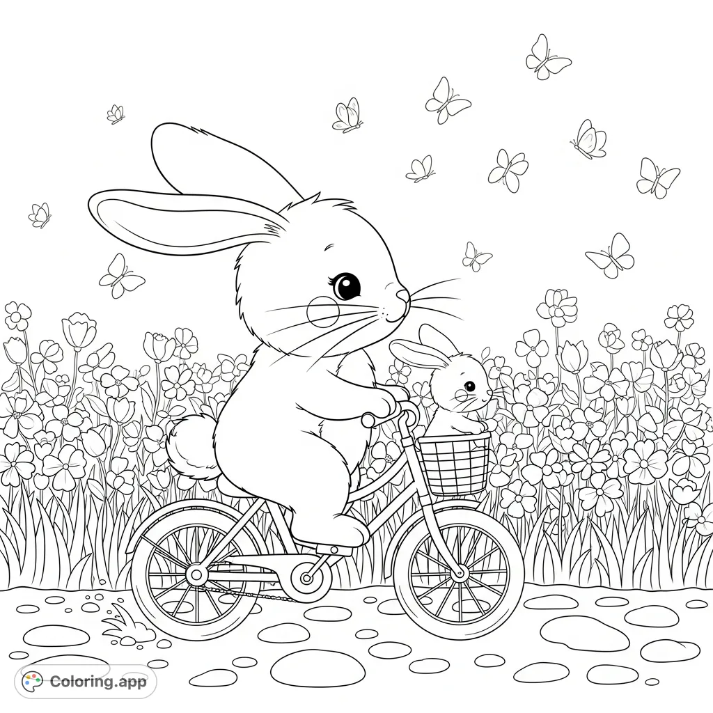 Fluffy Bunny Bicycle Adventure - Coloring.app