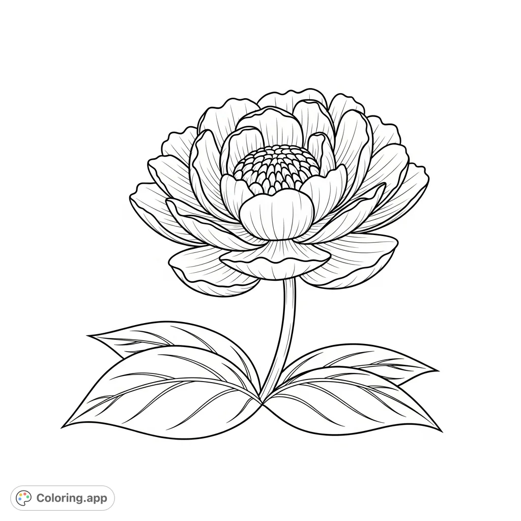 A delicate flower with intricate petals and graceful leaves, gently tucked. This charming bloom offers a serene nature coloring page, perfect for relaxation and creativity.