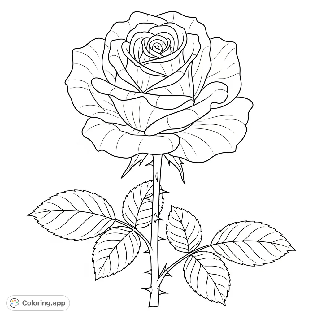 Coloring Roses One Single Flower Coloring Pages - Coloring.app