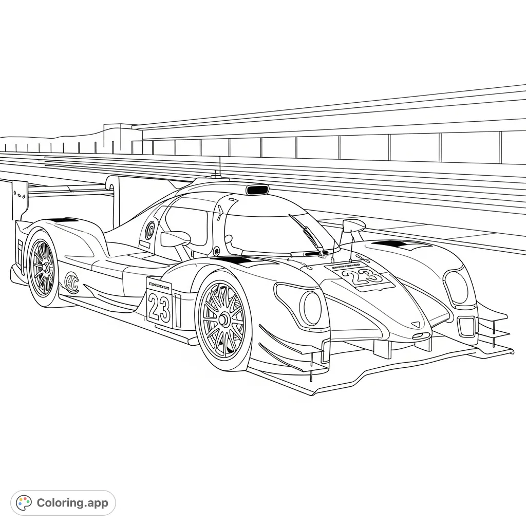 Unleash your creativity with this detailed Le Mans endurance race car. Perfect for car enthusiasts, featuring sleek lines and dynamic track elements.