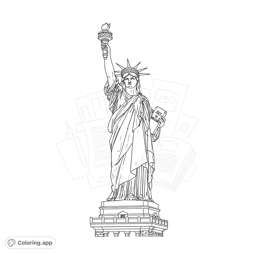 A powerful Statue of Liberty with her torch held high, symbolizing freedom and free speech for America's 250th anniversary. A patriotic and inspiring design.