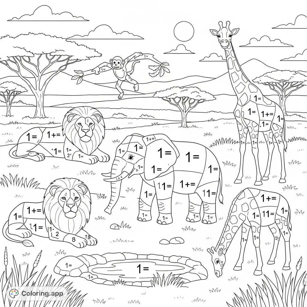 Animals Math Color Page Animal Math Safari - Coloring.app