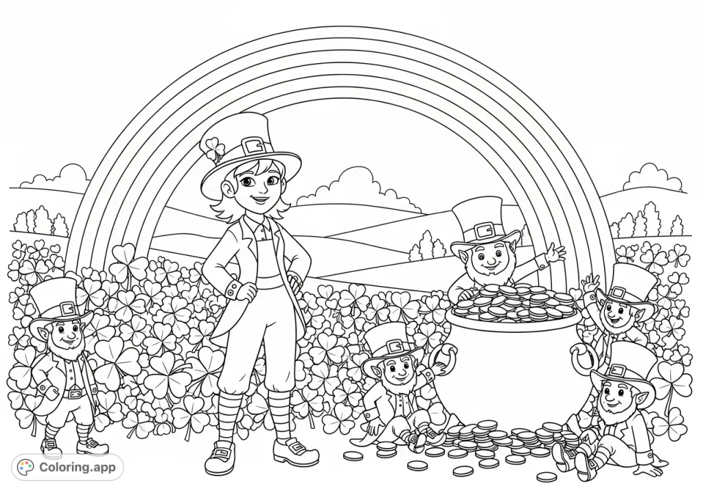 Join Courtney and cheerful leprechauns for a magical St. Patrick's Day adventure! Features a rainbow, pot of gold, and abundant shamrocks.