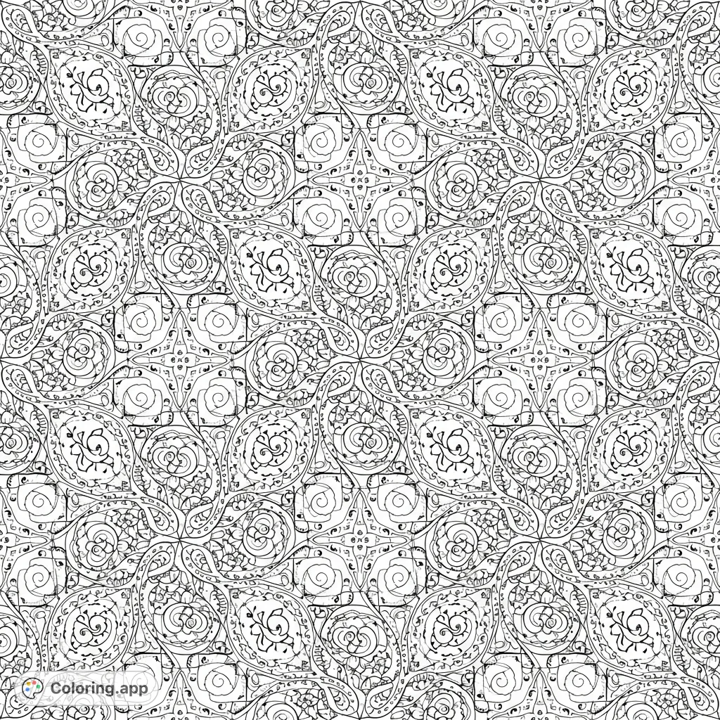 Dive into a mesmerizing security paisley pattern coloring page, featuring intricate floral designs, geometric shapes, and decorative elements for a challenging and rewarding creative experience.