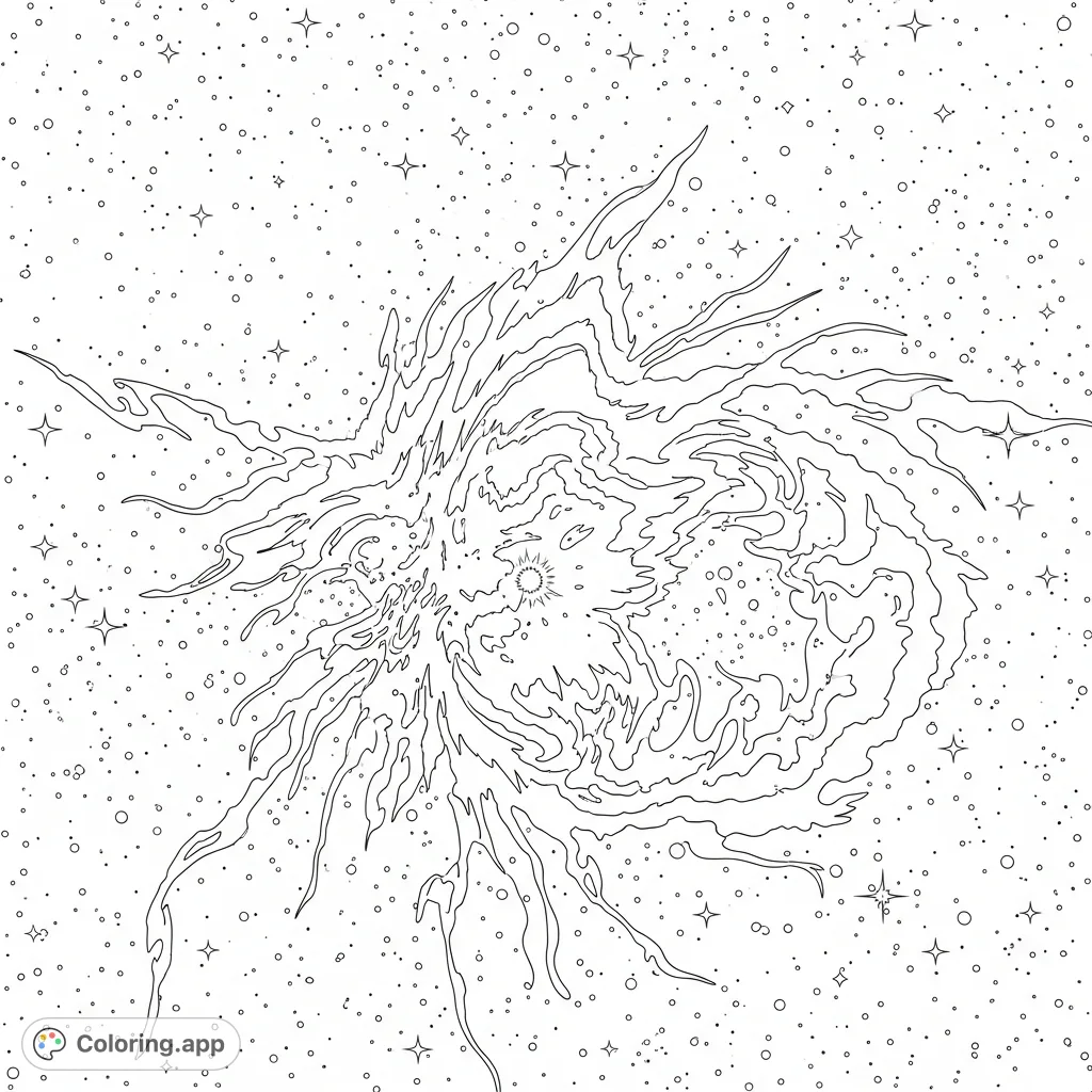 An awe-inspiring planetary nebula, featuring intricate gaseous formations and a brilliant central star, surrounded by countless celestial bodies for cosmic coloring.