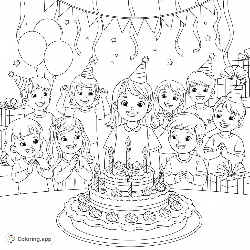 Birthday Party Celebration Scene - Coloring.app