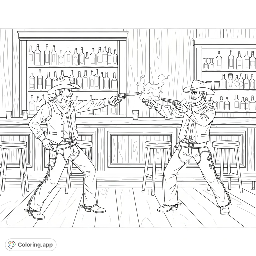 Saloon Racing Colouring In Cowboy Saloon Pistol Duel - Coloring.app