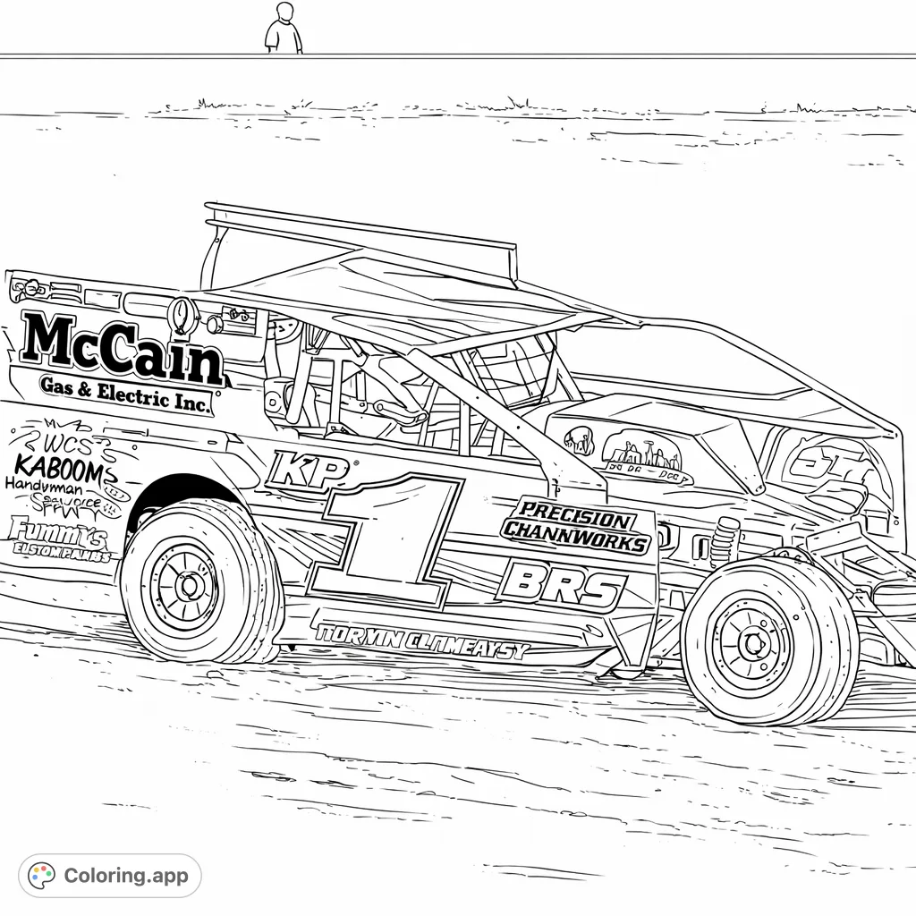 Experience the thrill of speed with two dynamic race cars on a dirt track. Detailed designs for motorsports enthusiasts.