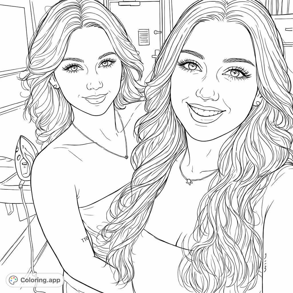 Capture the warmth of friendship with this portrait coloring page featuring two smiling women. Ideal for personal expression and creative relaxation.