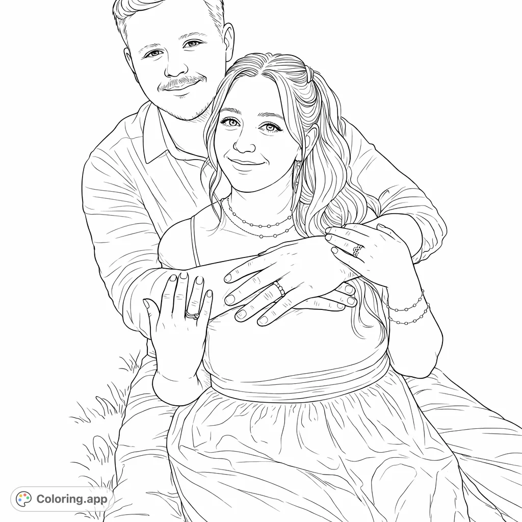A heartwarming portrait of a couple embracing while seated outdoors, perfect for celebrating love and connection.