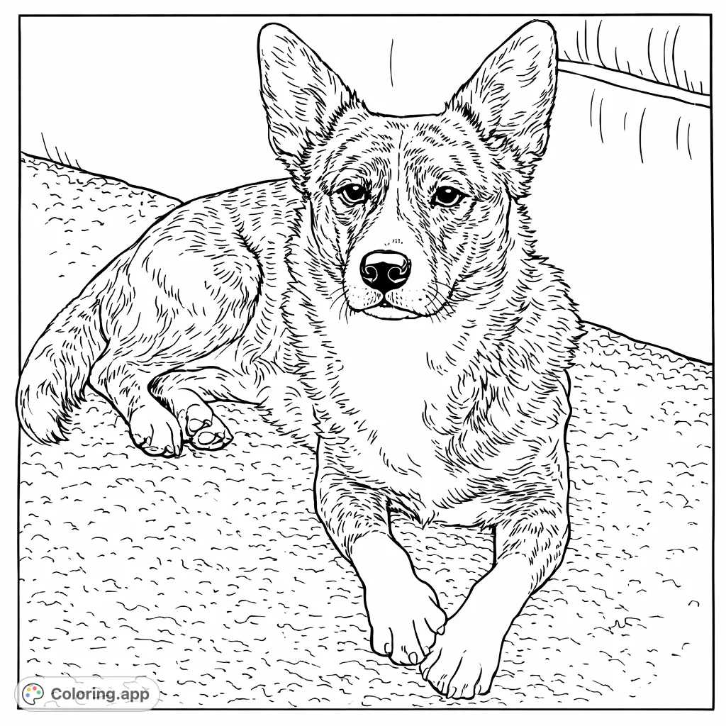 A charming brindle dog with expressive features and crossed paws, resting calmly on a textured surface. Perfect for dog lovers to personalize with imaginative patterns and shades.