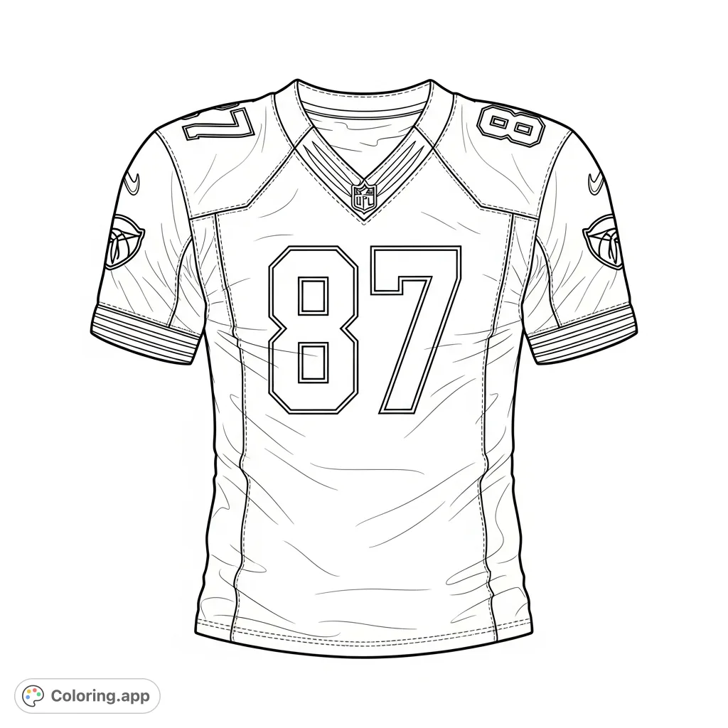 A detailed Travis Kelce football jersey, number 87, with fabric textures and team details. Perfect for sports fans to customize.