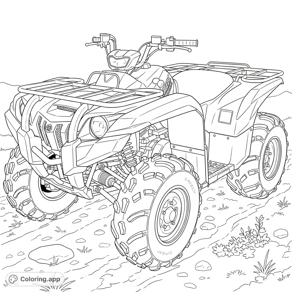 Unleash your creativity with this detailed Yamaha Grizzly four-wheeler coloring page. Perfect for vehicle enthusiasts and off-road adventurers!