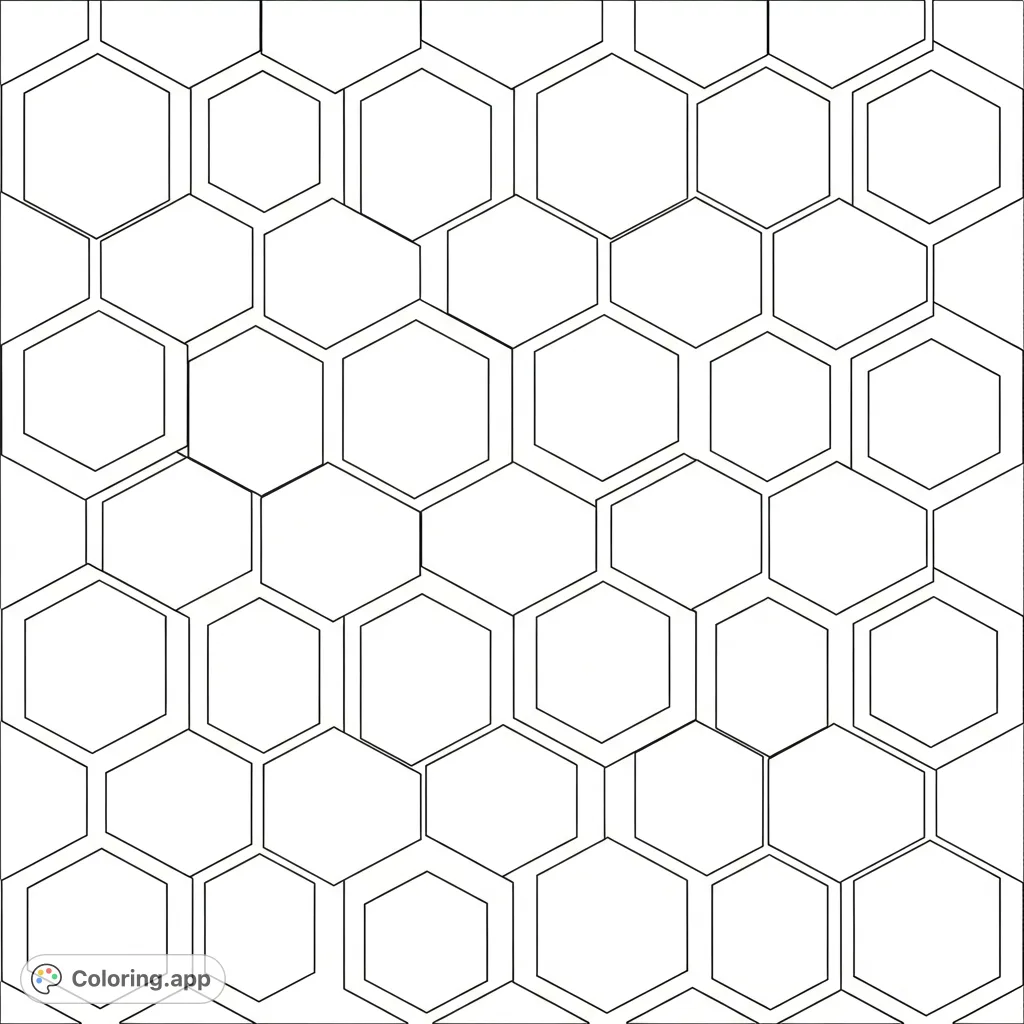 An abstract geometric hexagons coloring page featuring a mesmerizing checkerboard pattern with solid fills, perfect for focus and creativity.