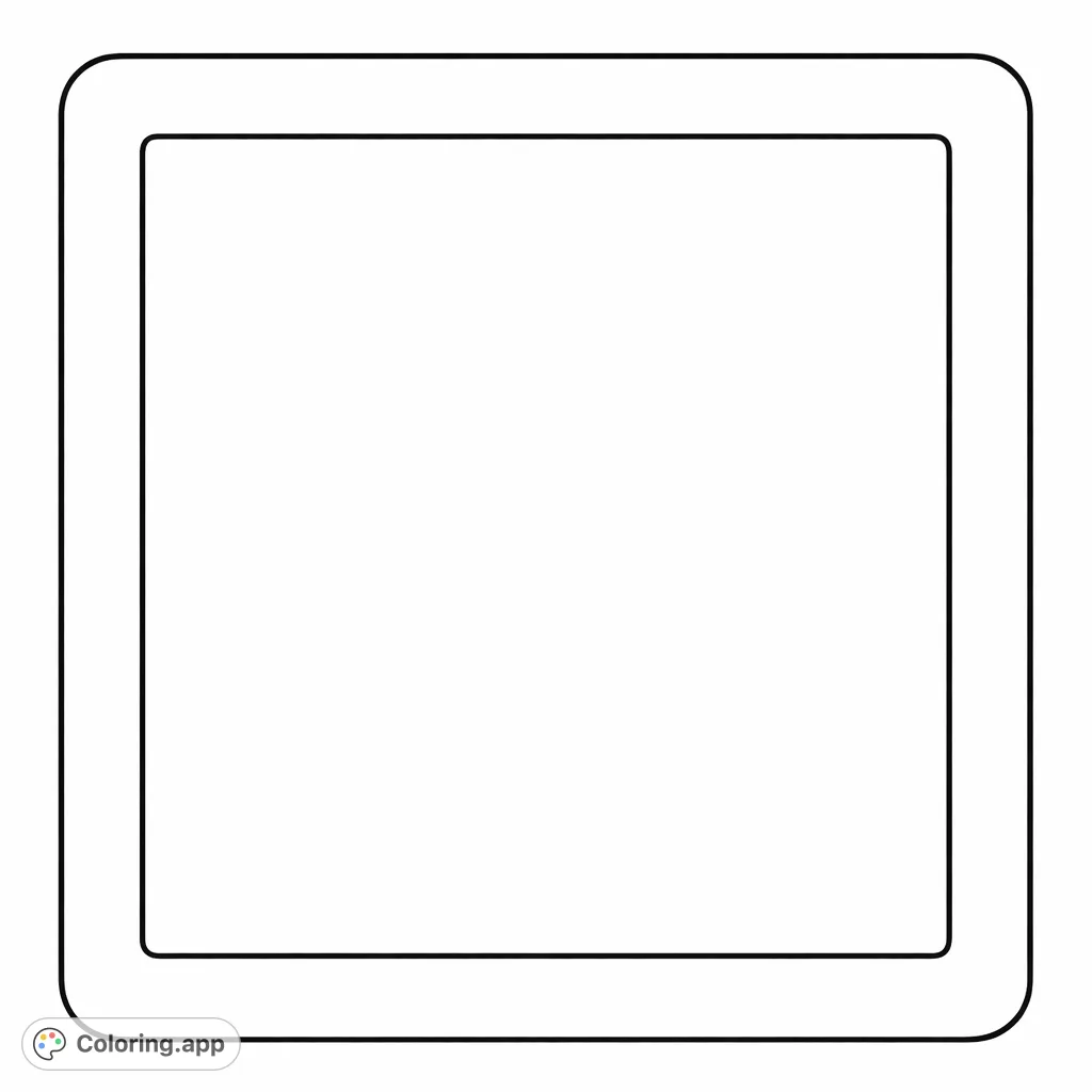 A minimalist coloring page featuring a large square with rounded corners, framed by a continuous, slightly thicker border. Perfect for relaxation and exploring geometric shapes.