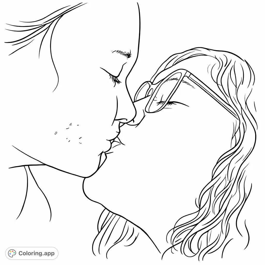 A heartfelt moment captured, depicting two individuals sharing a tender kiss. Perfect for expressing love and connection through personal artistic expression.