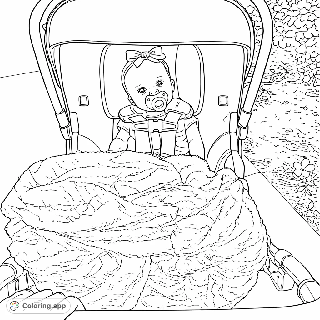 A charming baby, cozy in a stroller with a pacifier and bow, ready for a peaceful stroll. Perfect for new parents and baby enthusiasts.