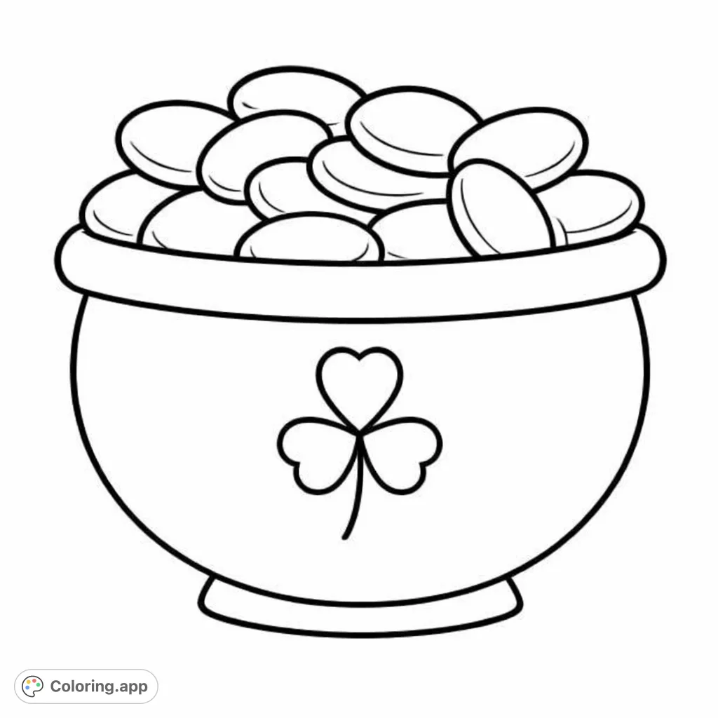 A delightful pot overflowing with oval treasures, adorned with a classic three-leaf clover. A symbol of luck and fortune, ready for your creative touch!