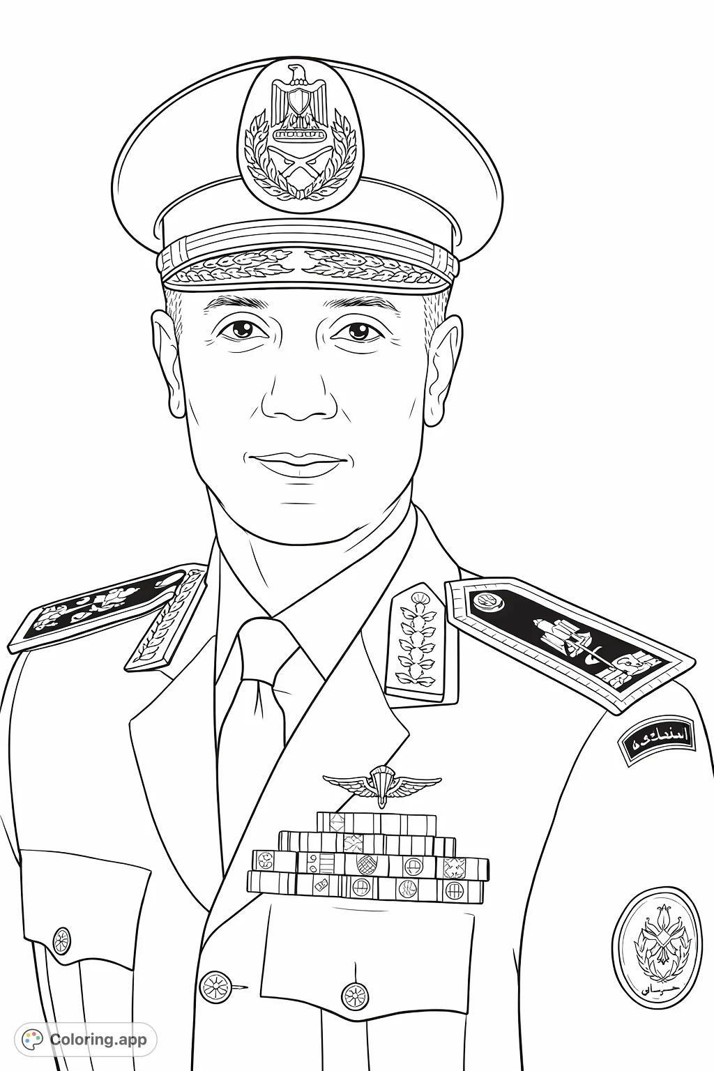 A distinguished military officer in a detailed uniform, complete with medals, ribbons, and insignia. Perfect for those who appreciate military history and leadership.