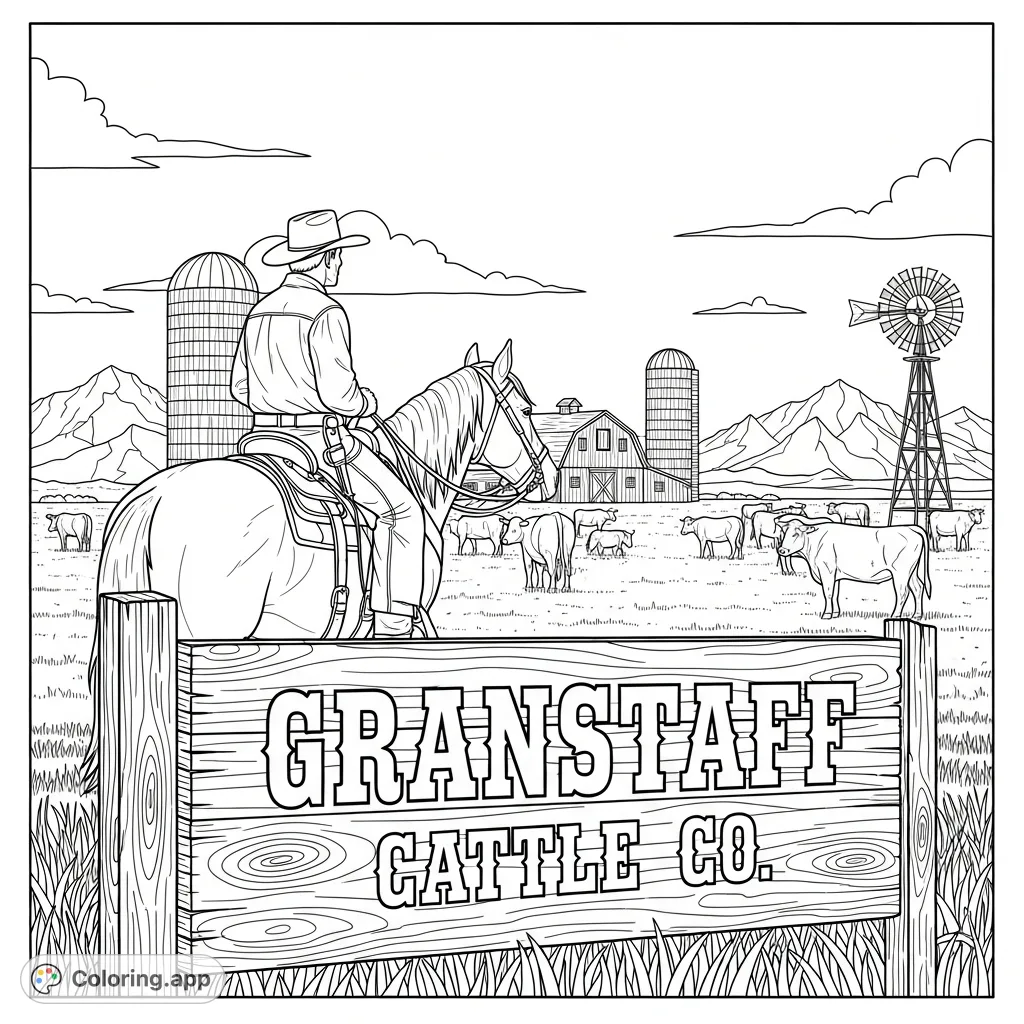 A rugged western poster featuring a cowboy, his horse, and cattle on a vast prairie, with the prominent 'Granstaff Cattle Co.' sign.