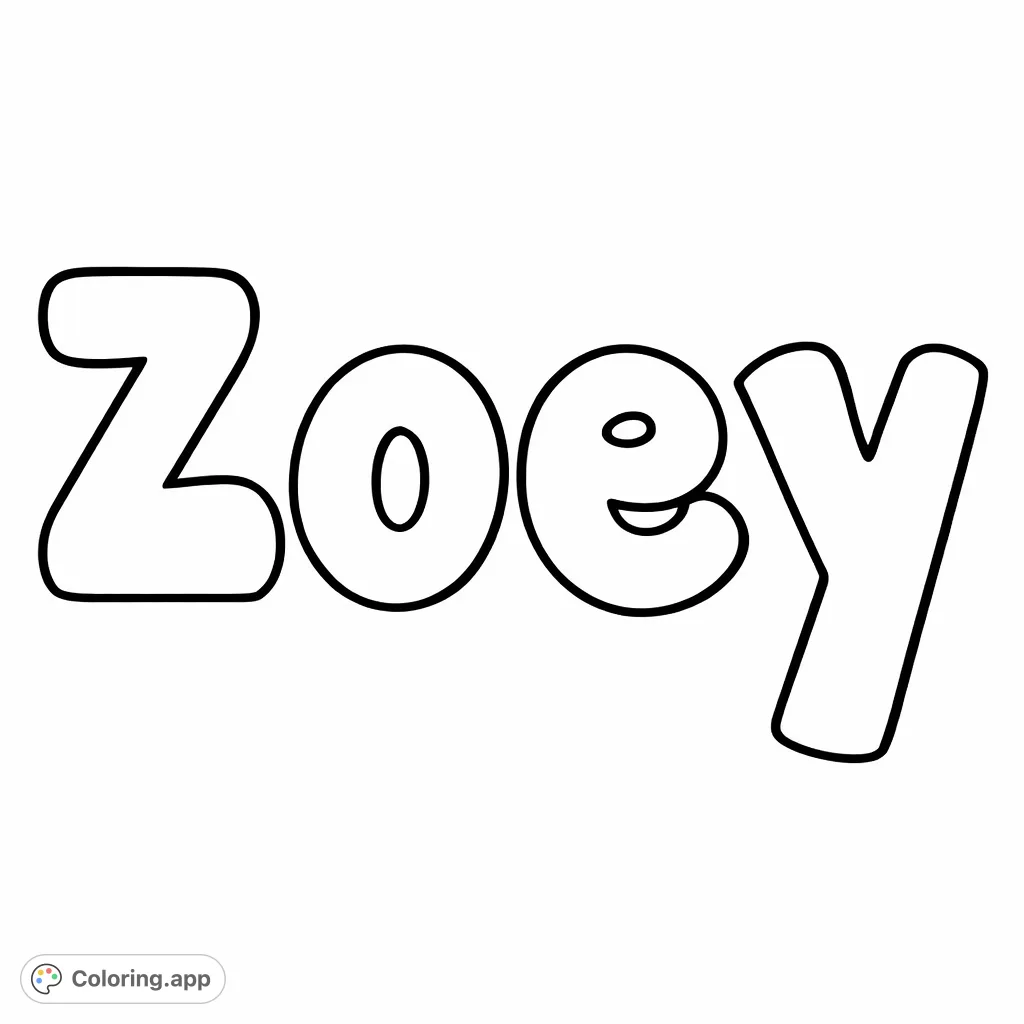 Color the name Zoey in a fun, bubble letter style. Perfect for personalizing, creative expression, and practicing fine motor skills with ample space to fill!