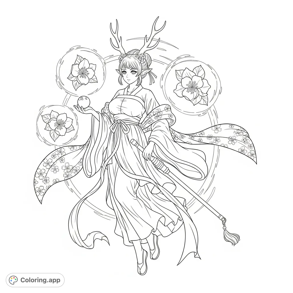 Discover a mystical maiden in a detailed Song Dynasty Hanfu, floating gracefully with Eastern Dragon Antlers and a swirling Qi aura. Perfect for fantasy enthusiasts.