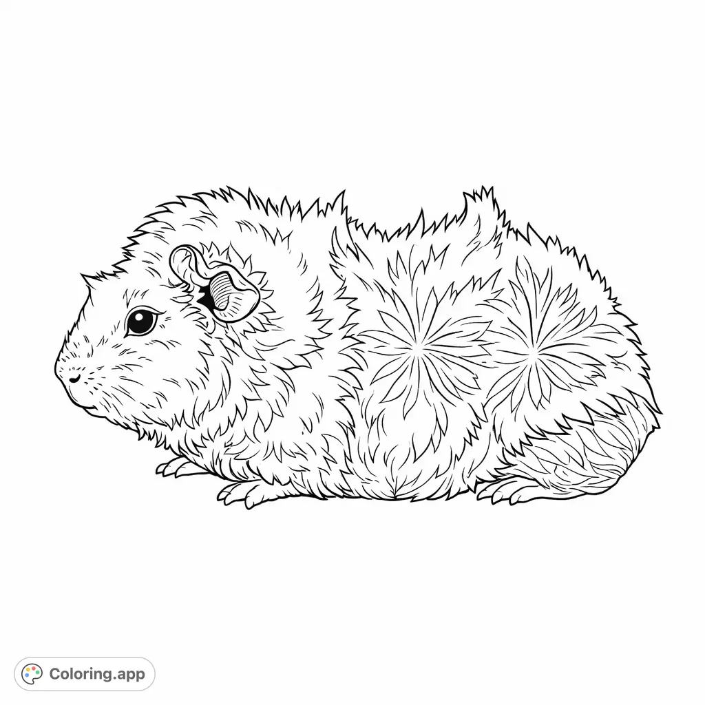 Discover the charm of this adorable guinea pig coloring page. Its fluffy texture and serene pose make for a delightful and engaging artistic experience.