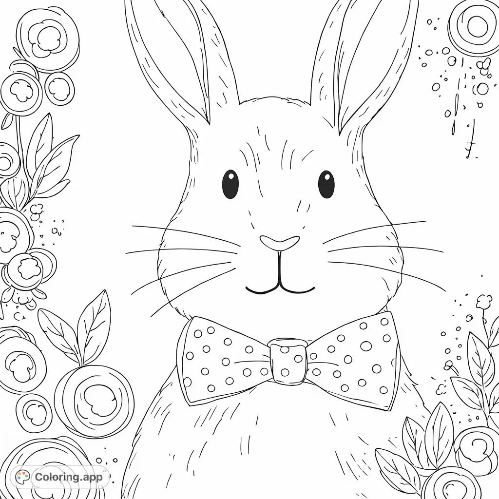 Cute Bunny and Floral Frame - Coloring.app