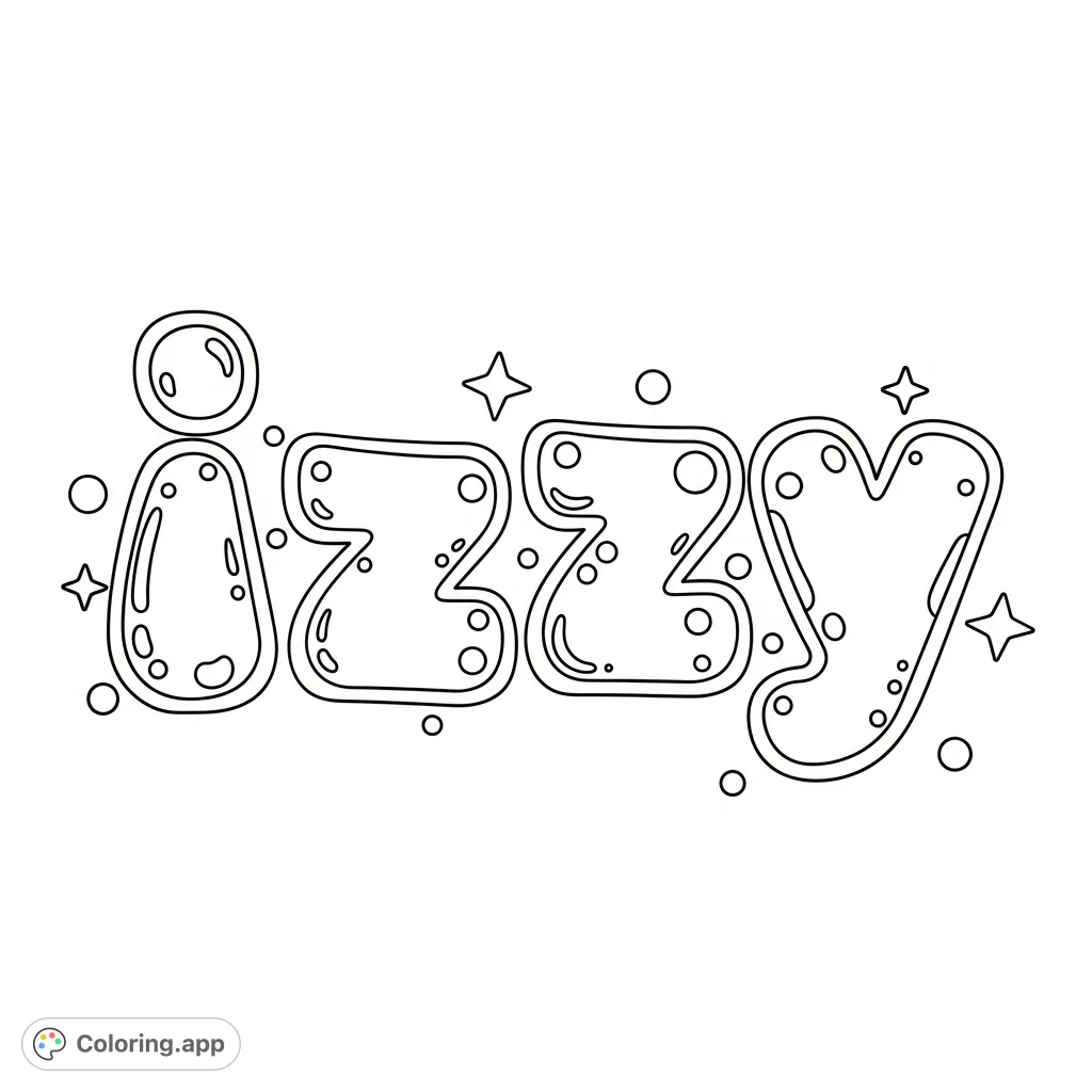 Personalize the name 'Izzy' with this engaging bubble letters coloring page! Perfect for creative expression and unique decorations. Free printable for all ages.