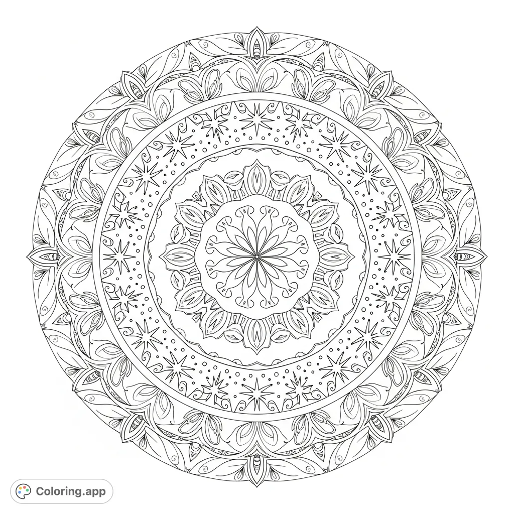 Discover pure joy with this blissful mandala coloring page. Featuring intricate patterns and organic shapes, it's perfect for relaxation and creative expression.