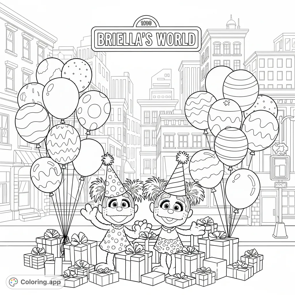 Join Elmo and Abby Cadabby for a fun birthday celebration on Sesame Street, complete with party hats, presents, and balloons. Featuring "BRIELLA’S WORLD"!