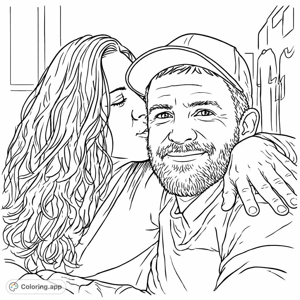 Capture a moment of warmth and affection with this sweet couple. A man smiles while a woman kisses his cheek, surrounded by love. Perfect for celebrating relationships.