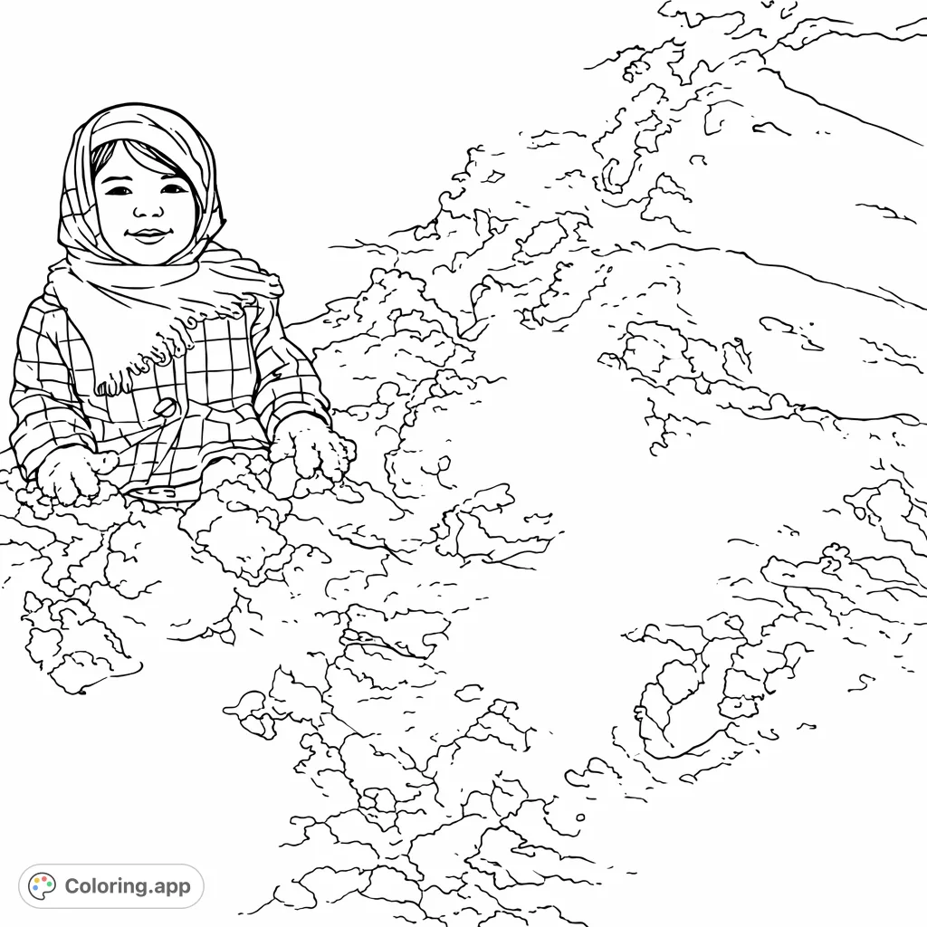 Capture the charm of winter with this cozy child in snow coloring page. A delightful scene for all ages to personalize with creative hues, perfect for holiday joy.