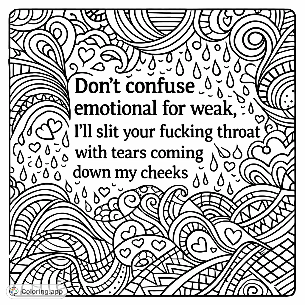 A bold typography coloring page featuring a challenging and intense textual statement. Ideal for adults seeking provocative themes and artistic expression.