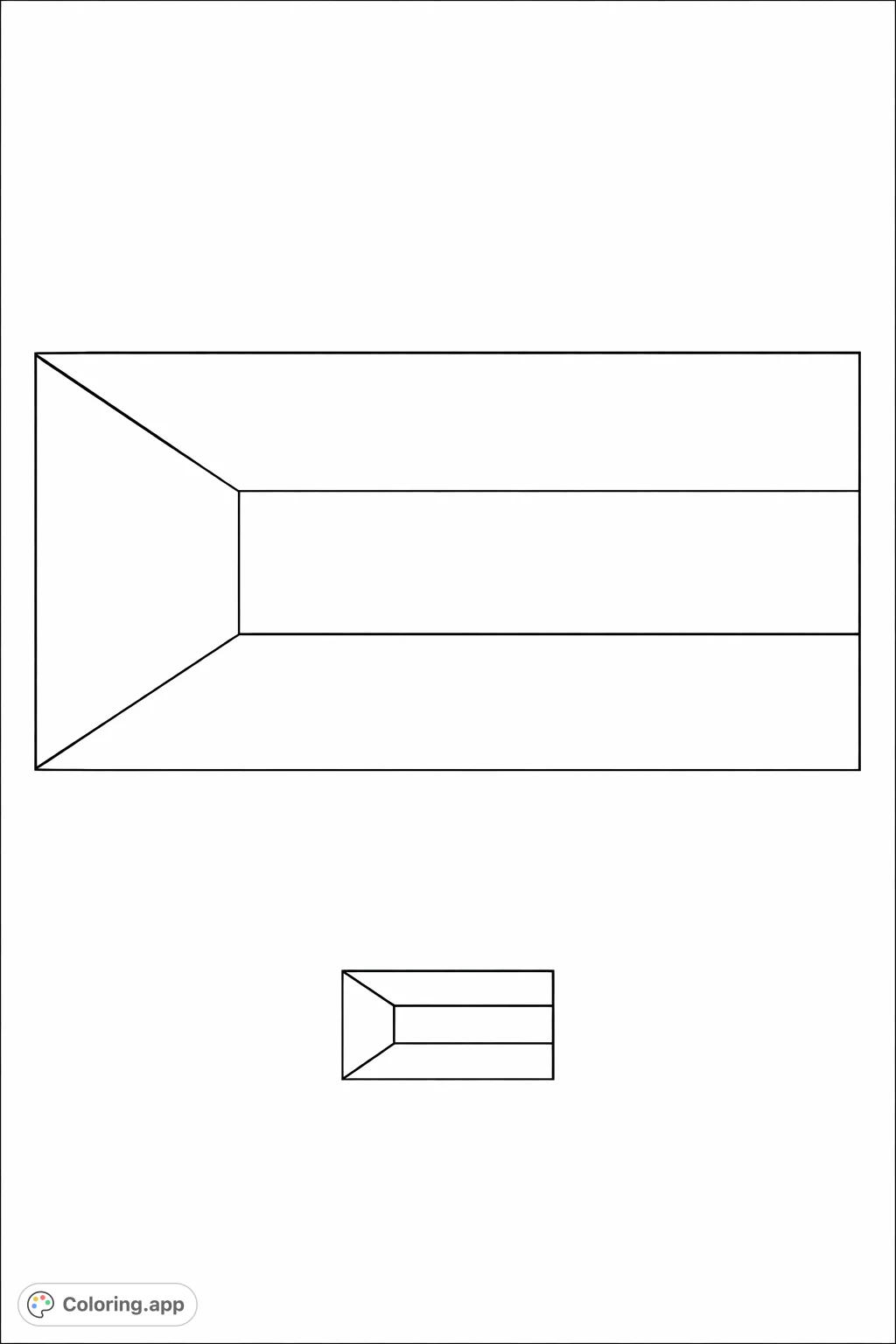 Color the distinct national flag of Kuwait. This geometric design features three horizontal stripes and a bold trapezoidal shape, perfect for learning and creativity.