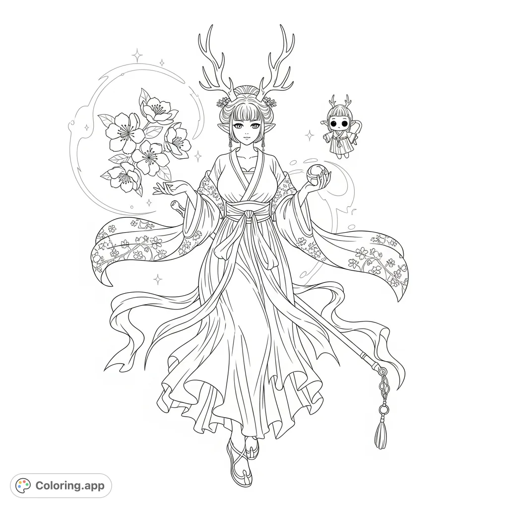 An elegant Song Dynasty maiden floats, adorned with dragon antlers and a flowing Hanfu, surrounded by a luminous Qi Aura and a charming Nacent Soul.